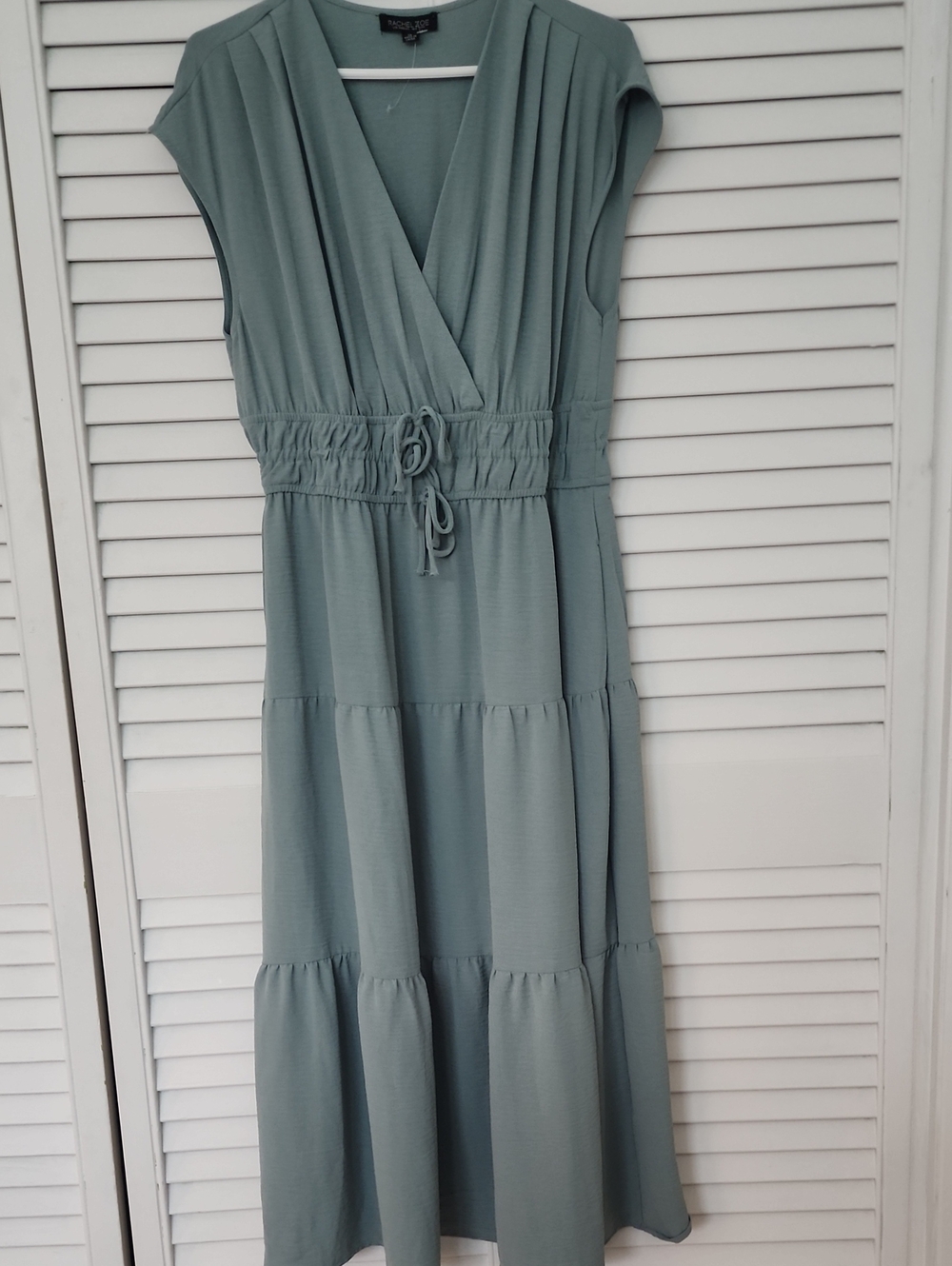Madison & Berkeley Dusty Sage Tiered Wrap Midi Dress